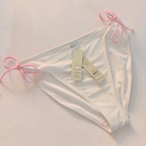 No Boundaries White Bikini Bottom with Pink Side Ties